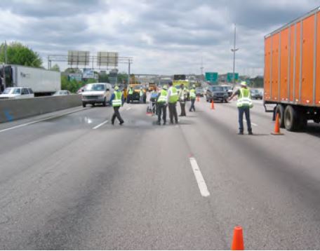 GPR Crew Investigating Water Main Break on I-85 in 2005